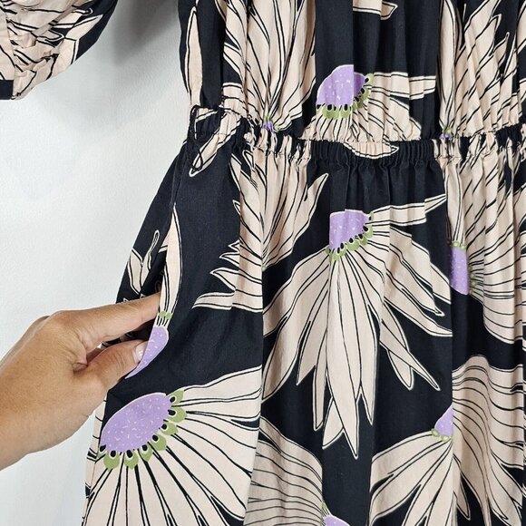 Kate Spade Falling Flower Dress Womens Small Black Cream Bloomcore Beachy Cotton - Picture 6 of 12